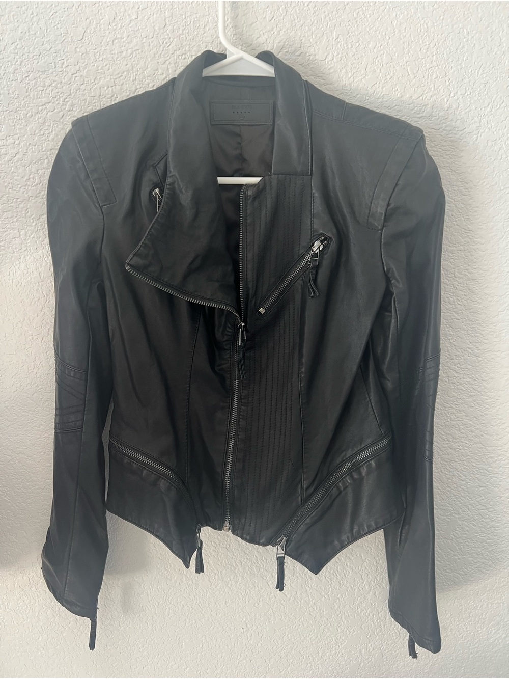 Blank NYC Black Leather Asymmetrical Zip Jacket